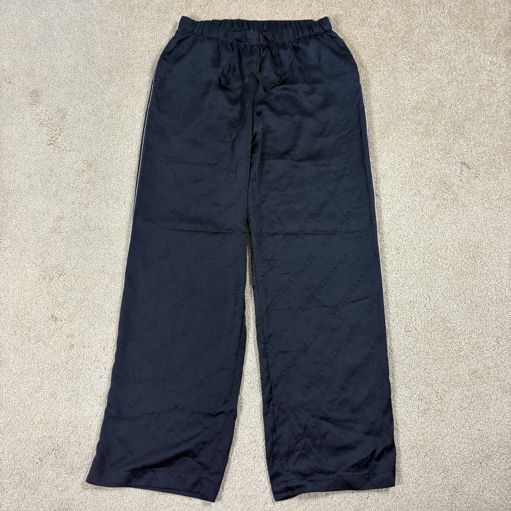 Victoria's Secret Satin Black Pajama Pants Trim Elastic Waist Size Small S